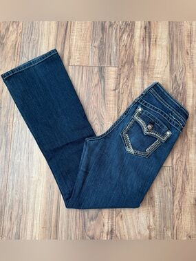 Ariat Turquoise Dark Blue Boot Cut Jeans with Embroidered Back Pocket 29R x 32